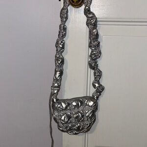 Carlyn Silver Textured Satchel Crossbody Bag for Women (Adjustable Length)